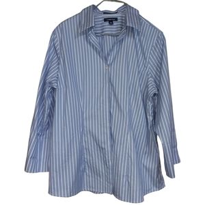 Lands' End Blue and White Striped Button-Down Shirt